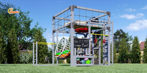 Детская площадка для дачи Савушка КУБ-2 Серый с подушками и коконом