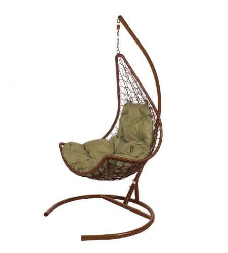 Подвесное кресло Полумесяц коричневый подушка бежевый 