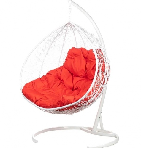 Двухместное подвесное кресло Double белый подушка красный 