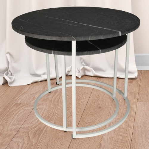 Стол журнальный МеталлАрт М001 черный мрамор белый 