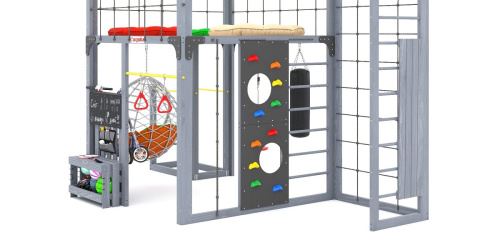 Детская площадка для дачи Савушка КУБ-2 Серый с подушками и коконом