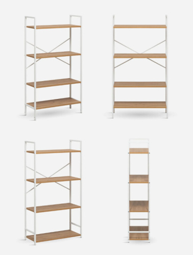 Стеллаж Leset Стилвуд 24 широкий 4 полки белый дуб крафт золотой 