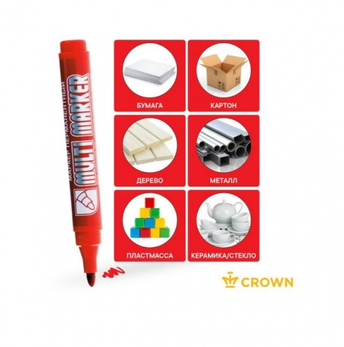 Маркер промышл. перманентный фетровый красный CROWN MULTI MARKER (толщ. линии 3.0 мм. Цвет красный) (CROWN маркеры) (CPM-800Red)