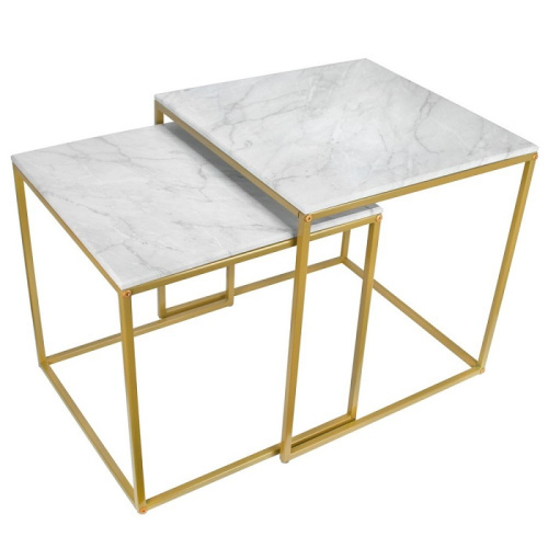 Стол журнальный МеталлАрт М002 белый мрамор золото 