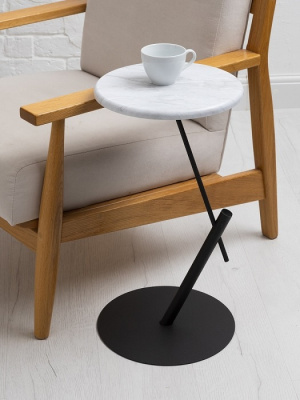 Стол приставной круглый МеталлАрт М015 белый мрамор черный 