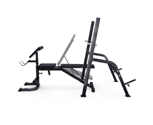 Скамья со стойками под штангу DFC GORILLA черная с партой для бицепса