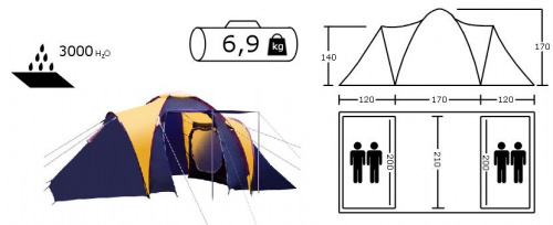 Палатка туристическая Acamper SONATA 4-х местная 3000 мм/ст