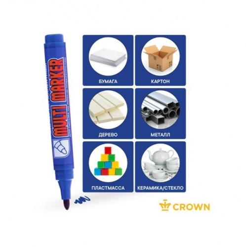 Маркер промышл. перманентный фетровый синий CROWN MULTI MARKER (толщ. линии 3.0 мм. Цвет синий) (CROWN маркеры) (CPM-800blue)