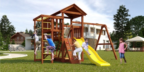 Детский спортивный комплекс для дачи Савушка Мастер 3 качели Гнездо Махагон