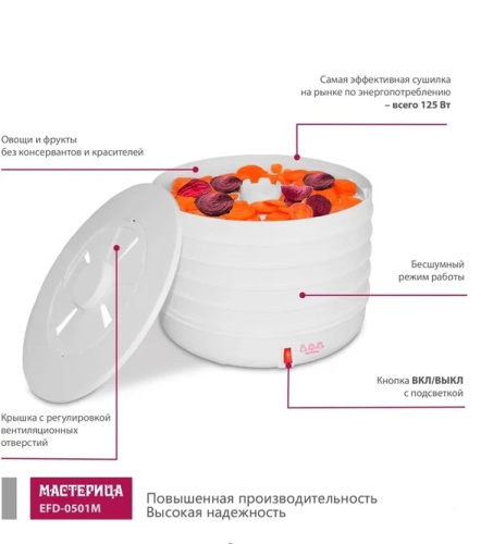 Сушилка для овощей и фруктов Мастерица EFD-0501M белый