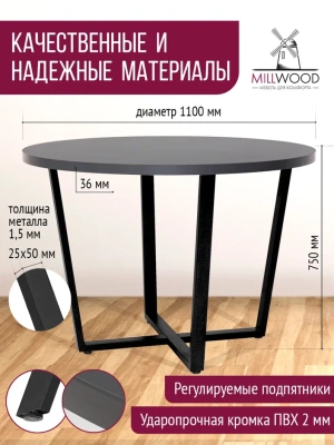 Стол Орлеан D110 антрацит металл черный 