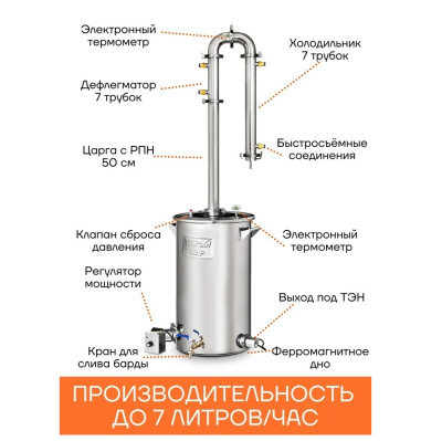 Дистиллятор  Добрый жар  Абсолют 7 трубок 60л