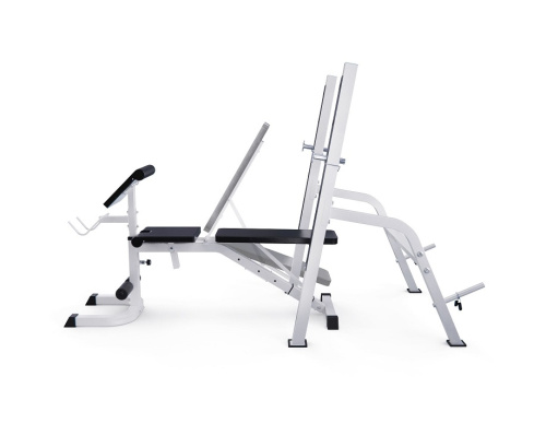 Скамья со стойками под штангу DFC GORILLA белая с партой для бицепса