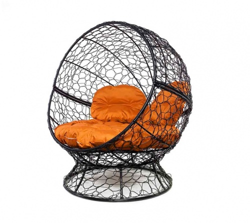Кресло садовое M-Group Апельсин 11520407 черный ротанг оранжевая подушка