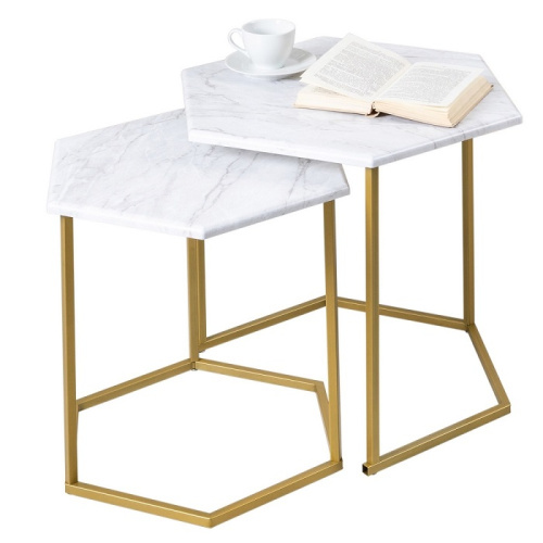 Стол журнальный МеталлАрт М003 белый мрамор золото 