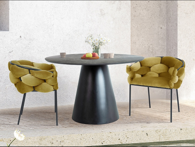 Стол обеденный SIGNAL ANGEL эффект серого мрамора черный мат d120 