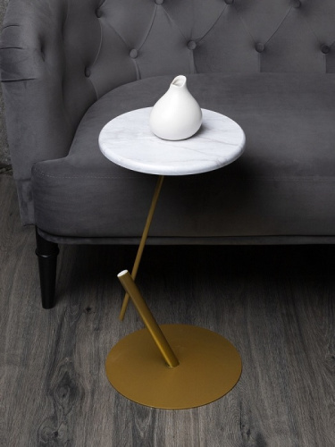 Стол приставной круглый МеталлАрт М015 белый мрамор золото 