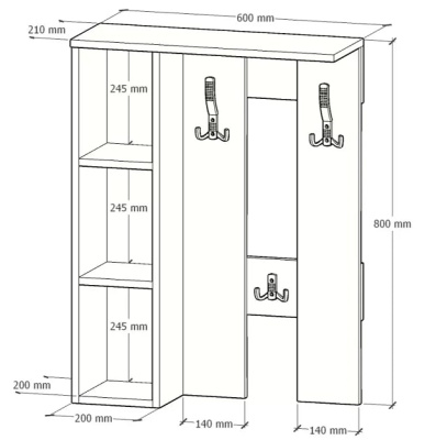 Вешалка настенная Артём-Мебель СН-100.44 дуб крафт серый 