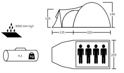 Палатка ACAMPER MONSUN gray 4-местная 3000 мм/ст