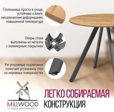 Стол кухонный ОЛЕСУНН круглый (D80) 18мм дуб белый крафт 