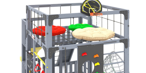 Детская площадка для дачи Савушка КУБ-3 Серый с подушками и коконом