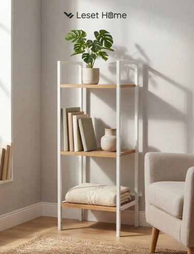 Стеллаж Leset Стилвуд 13 узкий 3 полки белый дуб крафт золотой 