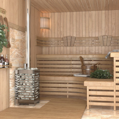 Печь для бани ASTON 20 INOX (ИНОКС) стекло с баком на трубе 50л (AISI 439)