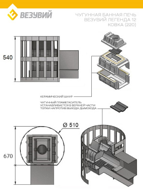 Печь ВЕЗУВИЙ Легенда Ковка 12 (220)