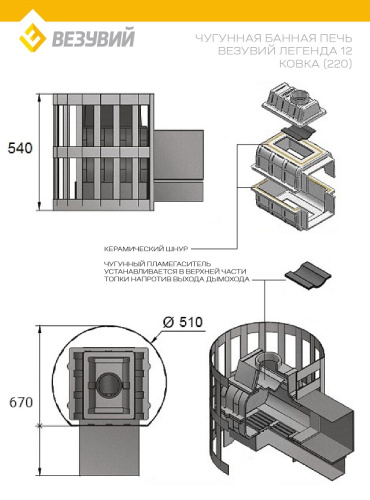 Печь ВЕЗУВИЙ Легенда Ковка 12 (220)