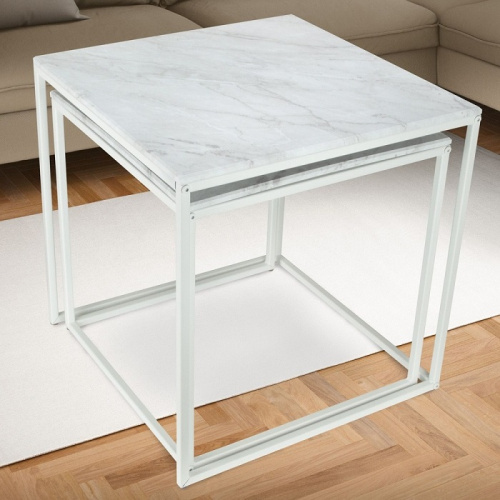 Стол журнальный МеталлАрт М002 белый мрамор 