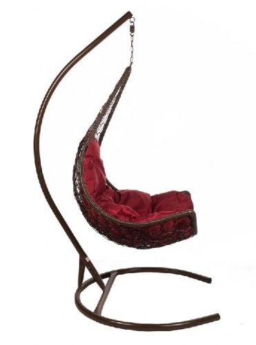 Подвесное кресло Полумесяц коричневый подушка бордовый 