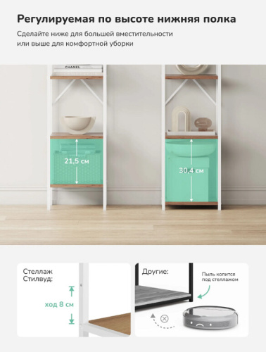 Стеллаж Leset Стилвуд 15 узкий 5 полок белый дуб крафт золотой 