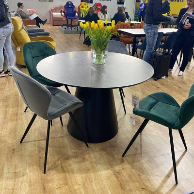 Стол обеденный SIGNAL ANGEL эффект серого мрамора черный мат d120 