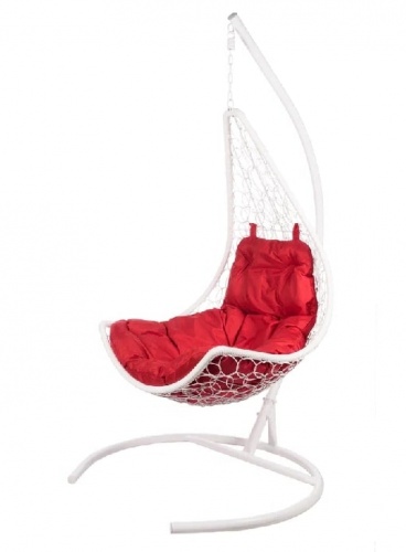 Подвесное кресло Полумесяц белый подушка красный 