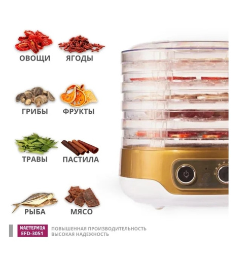 Сушилка для овощей и фруктов Мастерица EFD-3051 белый золото