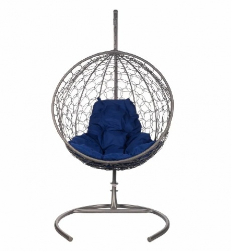 Подвесное кресло Круглое серый подушка синий 