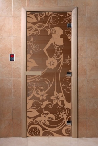 Дверь для сауны Doorwood серия "Девушка в цветах" бронза