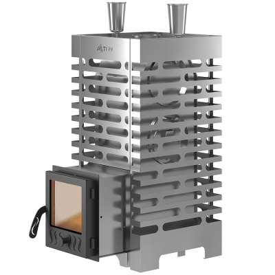 Печь для бани ASTON 20 INOX (ИНОКС) стекло с баком на трубе 50л (AISI 439)