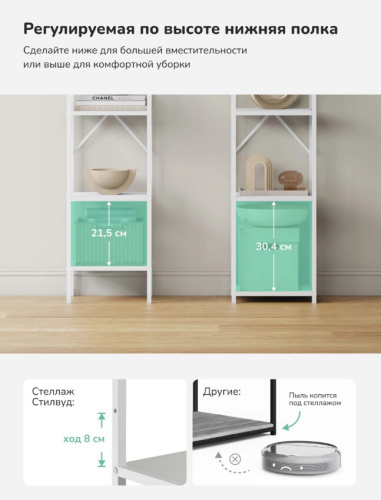 Стеллаж Leset Стилвуд 15 узкий 5 полок белый 