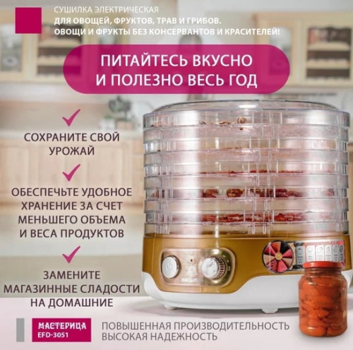 Сушилка для овощей и фруктов Мастерица EFD-3051 белый золото