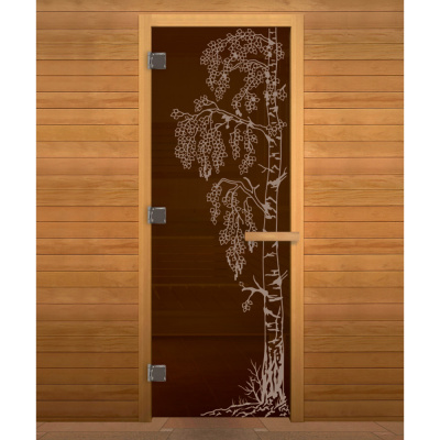 Дверь для бани Бронза БЕРЁЗКА 190х70 (8мм, 3 петли 710) (ОСИНА) левая