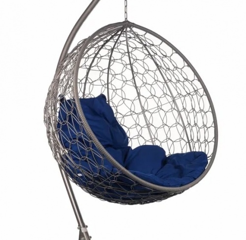 Подвесное кресло Круглое серый подушка синий 