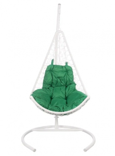 Подвесное кресло Полумесяц белый подушка зеленый 