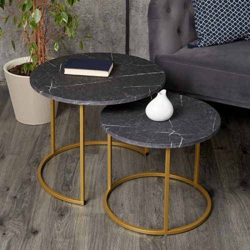 Стол журнальный МеталлАрт М001 черный мрамор золото 