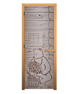 Дверь для бани стеклянная Сатин Матовая Мишка 1900х700мм (8мм) правая