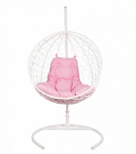 Подвесное кресло Круглое белый подушка розовый 