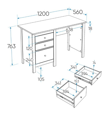 Письменный стол Mio Tesoro Сага 120x56 темно-бирюзовый ясень 
