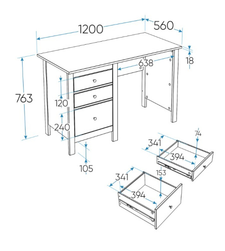 Письменный стол Mio Tesoro Сага 120x56 темно-бирюзовый ясень 